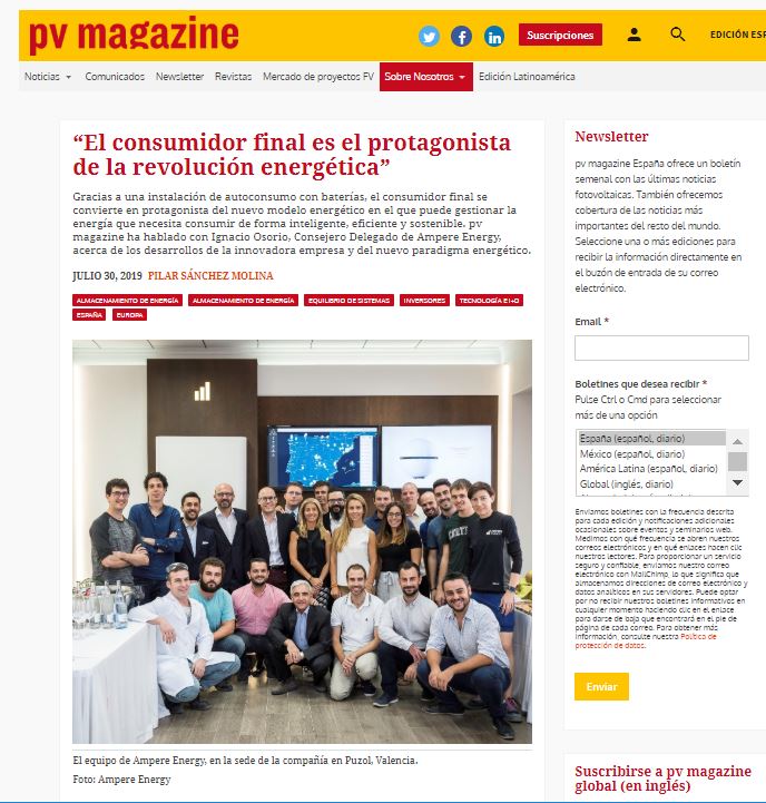 Reportaje sobre Ampere Energy en pv magazine